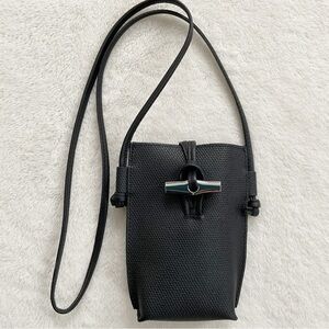 Longchamp Le Roseau Leather Phone Crossbody Bag Black w/ Dust Bag